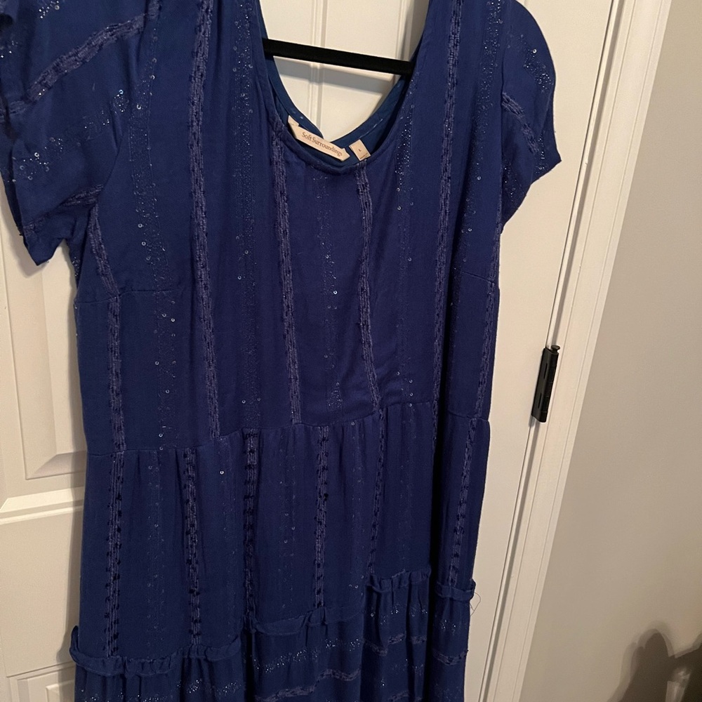 Soft Surroundings Navy Textured Dress. L - Picture 2 of 9